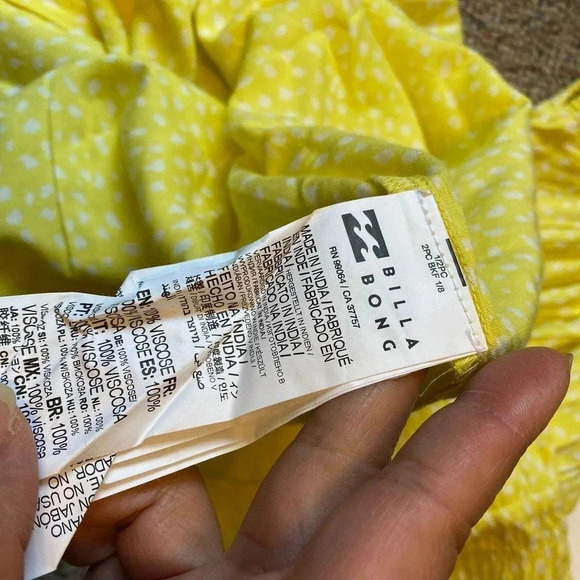 NWT BillaBong Off Shoulder Poker dots Yellow Knee Length Dress Girl Size S/P - Picture 5 of 5